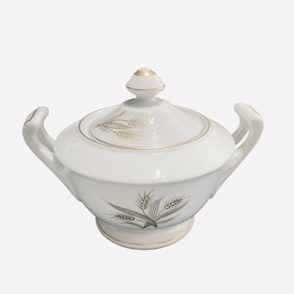 Hakusan "Gold Wheat" China Creamer, Sugar Bowl, Tea Pot & Snack Plates Japan - Picture 6 of 15